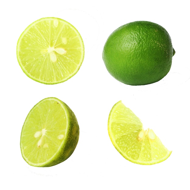 Conjunto de frutas de limão verde fresco com fundo isolado