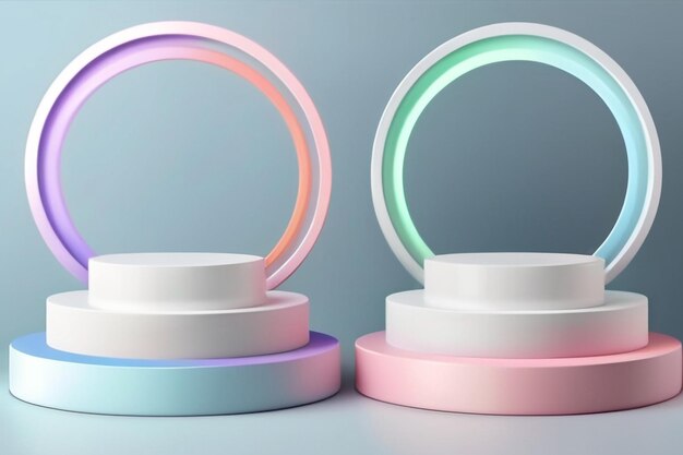 Conjunto de fundo lgbt 3D Realista branco e cor arco-íris cilindro pedestal pódio