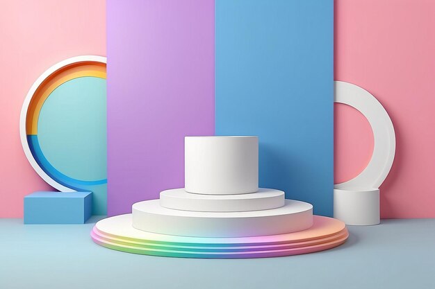 Foto conjunto de fundo lgbt 3d realista branco e cor arco-íris cilindro pedestal pódio