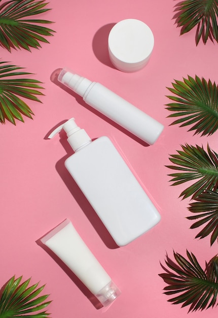 Conjunto de garrafas cosméticas para loção de gel de creme líquido Modelos em branco de embalagem de produtos de beleza de recipientes de plástico transparente e branco tubo de frasco de creme dispensador