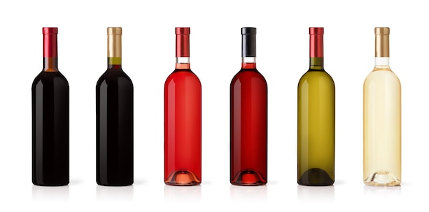 Foto conjunto de garrafas isoladas em fundo branco