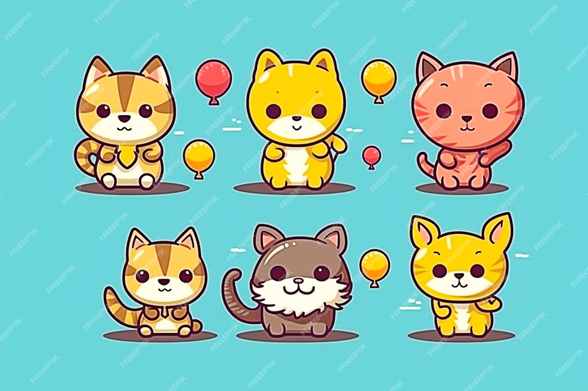 muitos gatos bonitos e coloridos. fundo de gatos. gatos fofos e engraçados  doodle conjunto de vetores. coleção de personagens de desenho animado de  gato ou gatinho em estilo plano em poses diferentes