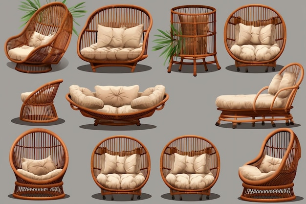 Conjunto de IA gerativa de rattan de jardim ao ar livre