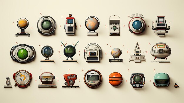Conjunto de ícones da linha Futuro representando equipamentos esportivos