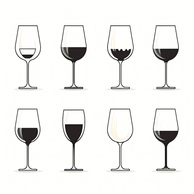 Conjunto de ícones de copos de vinho Ilustração vetorial em estilo plano Isolada em fundo branco