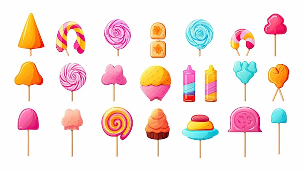 Conjunto de ícones de doces Conjunto de desenhos animados de ícones de doces para seu web design isolado em fundo branco
