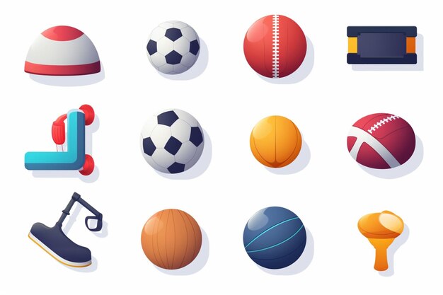 Foto conjunto de ícones de equipamentos desportivos