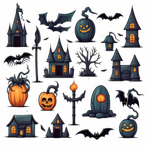 Conjunto de ícones de Halloween em fundo branco