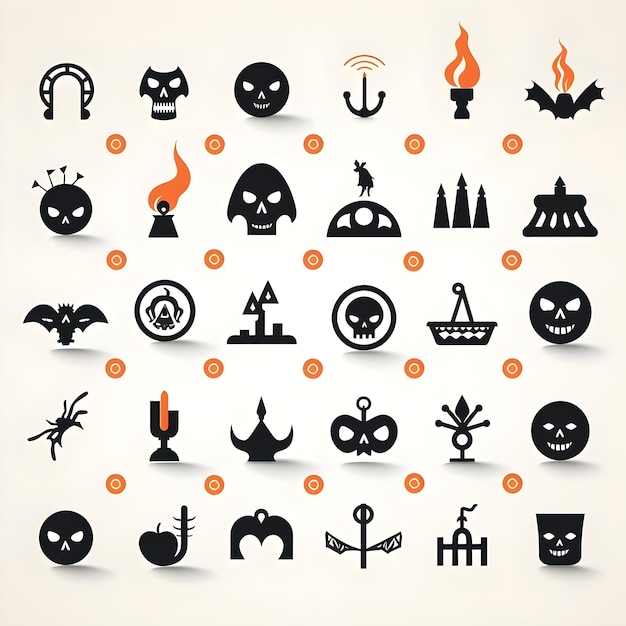 Conjunto de ícones de Halloween em uma ilustração vetorial de fundo branco