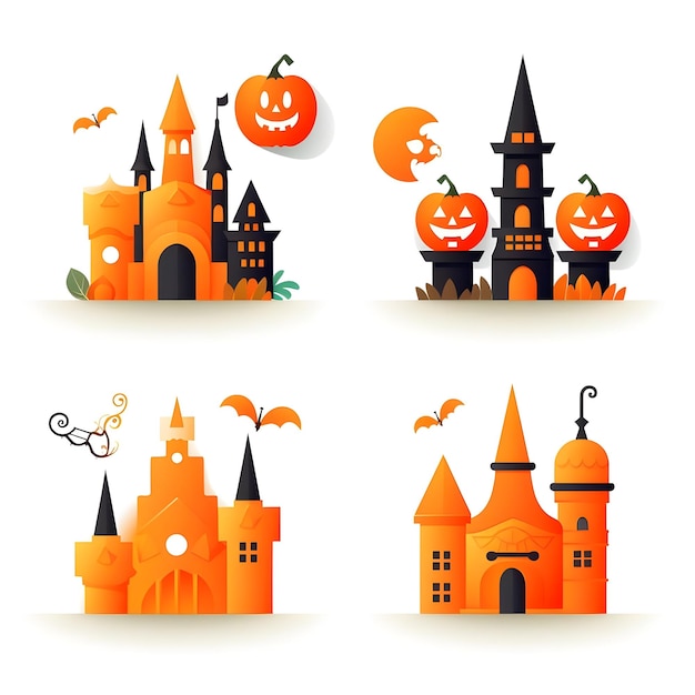 Conjunto de ícones de Halloween em uma ilustração vetorial de fundo branco