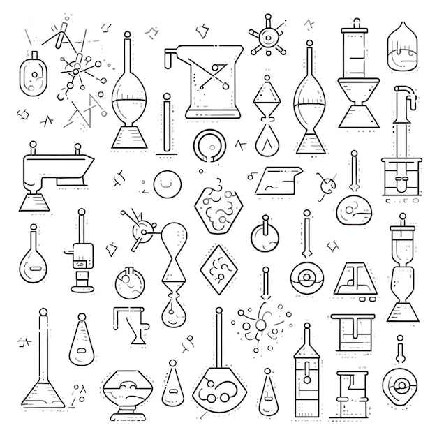 Foto conjunto de ícones de símbolos de química doodle de assunto de ciência