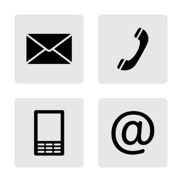 Foto conjunto de ícones monocromáticos de contato - envelope, celular, telefone, correio