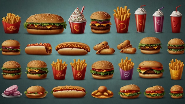 Foto conjunto de ícones realistas de fast food 2