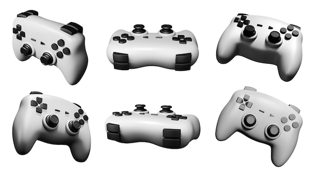 Conjunto de ilustração 3D do controlador de jogo isolado em fundo branco