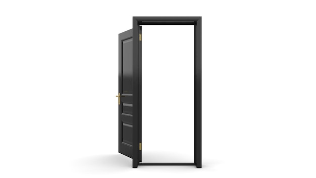 Conjunto de ilustração 3d isolada de porta preta diferente renderizada em fundo branco