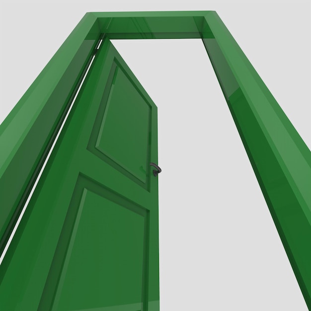 Conjunto de ilustração de porta interior de madeira verde diferente aberto fechado fundo branco isolado
