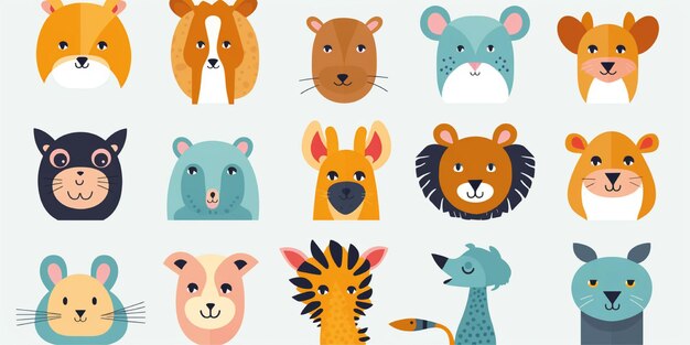 Conjunto de ilustrações de desenhos animados de animais estranhos e fofos