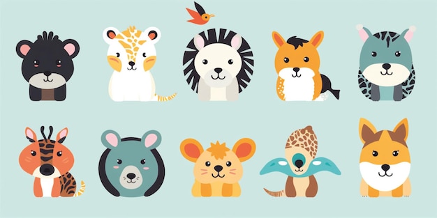 conjunto de ilustrações de desenhos animados de animais estranhos e fofos