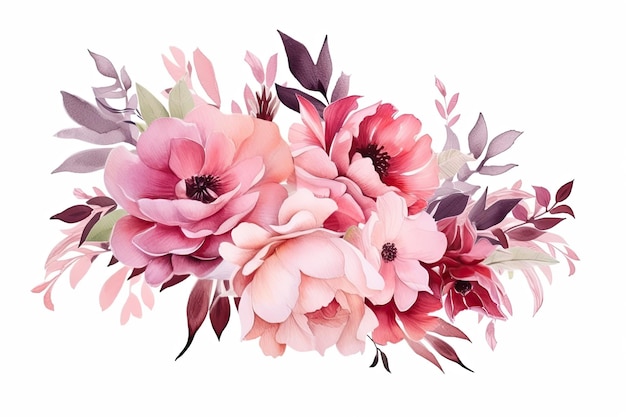 Conjunto de ilustrações florais em aquarela