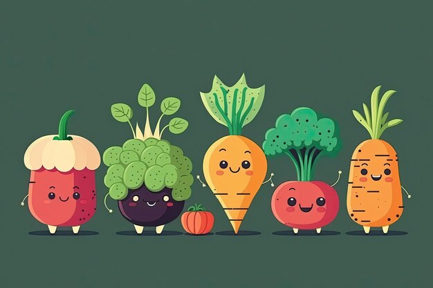 Conjunto de frutas e vegetais de desenho animado ilustração