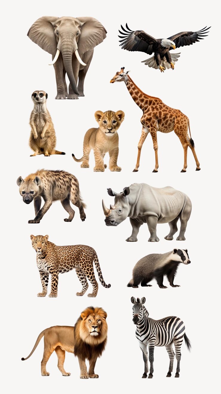 Foto conjunto de imagens isoladas de animais selvagens