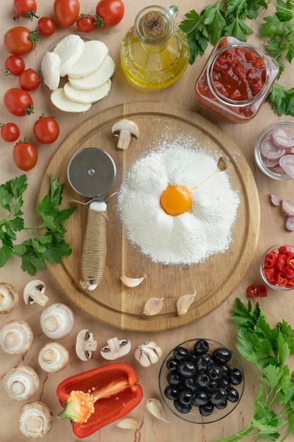 Conjunto de ingredientes para fazer pizza caseira