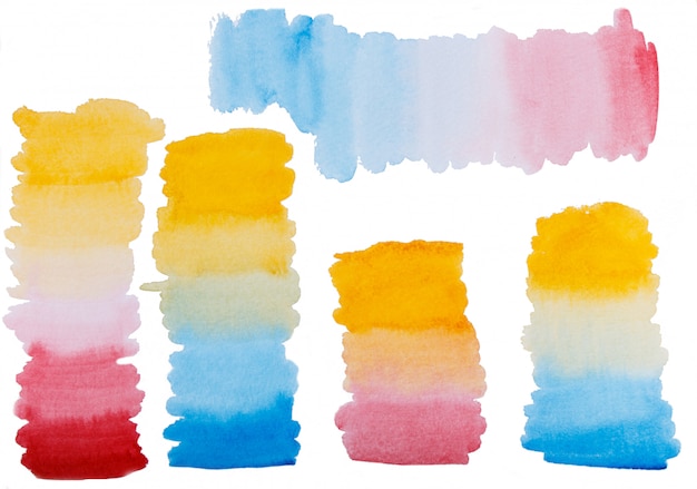 Conjunto de mão pintado traços de pincel de gradiente em aquarela