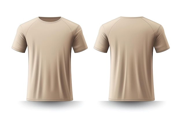 Conjunto de maquete realista de camiseta masculina bege da vista frontal e traseira