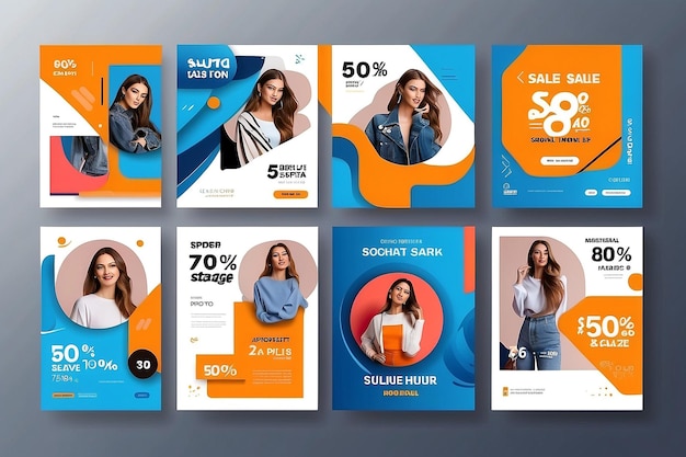 Conjunto de modelos de banners quadrados mínimos editáveis de cor de fundo preta e amarela com listras