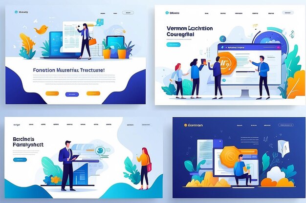 Conjunto de modelos de design de páginas web para finanças e marketing de negócios Conceitos modernos de ilustração vetorial para desenvolvimento de sites e sites móveis