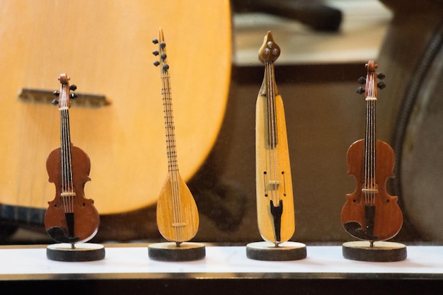 Conjunto de modelos de instrumentos musicais de madeira