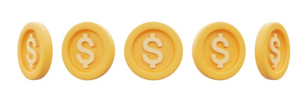 Foto conjunto de moedas de ouro com cifrão isolado no fundo brancobusinessfinance ou conceito de câmbio de moeda estilo mínimo renderização em 3d