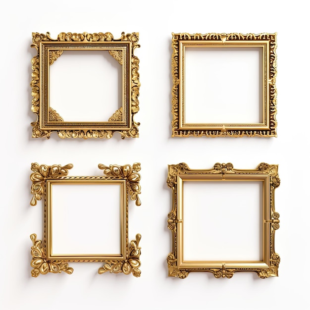 Conjunto de molduras douradas para pinturas espelhos ou foto isolado em fundo branco