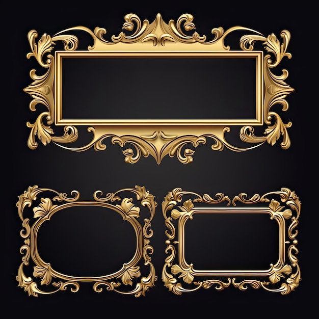 Conjunto de molduras douradas para pinturas, espelhos ou fotos isoladas em fundo branco