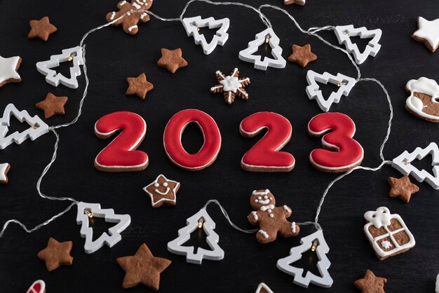 Conjunto de números 2023 de biscoitos de gengibre glacê de açúcar glacê Estrelas de flocos de neve homem de gengibre