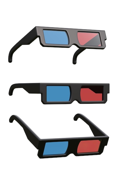 Conjunto de óculos retro 3D para o filme isolado em um fundo branco Ilustração de renderização 3D