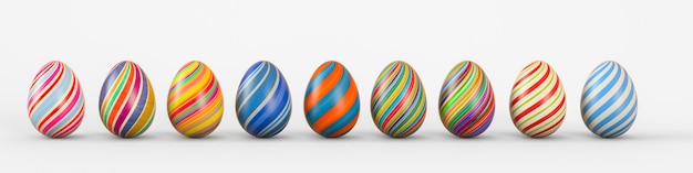 Conjunto de ovos realistas em fundo branco. ilustração de renderização 3d.