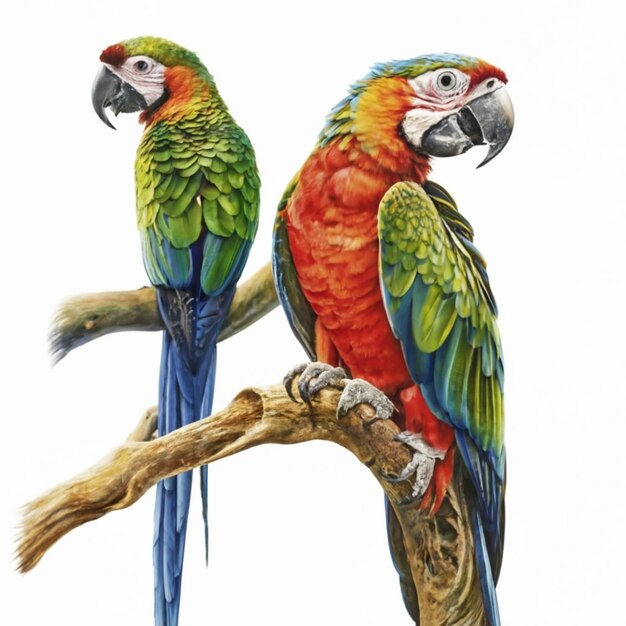 conjunto de papagaios macaw coloridos isolado fundo branco