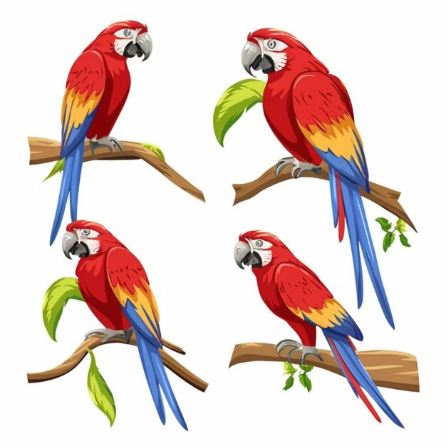 conjunto de papagaios macaw coloridos isolado fundo branco