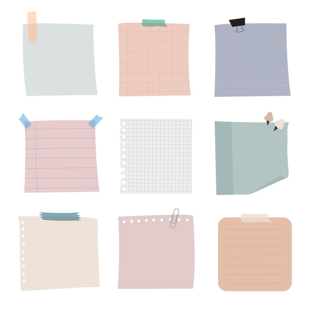Conjunto de papel de notas sobre papel transparente