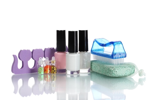 Conjunto de pedicura isolado em branco