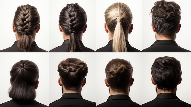 Conjunto de penteados de moda para homens e mulheres para designers isolados em branco