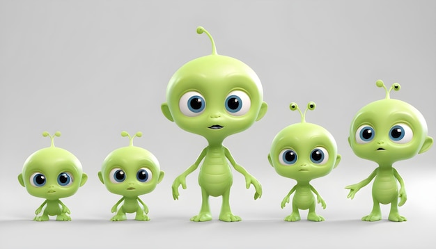 Foto conjunto de personagens alienígenas 3d