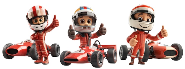 conjunto de personagens de desenho animado 3D de motorista de carro esportivo