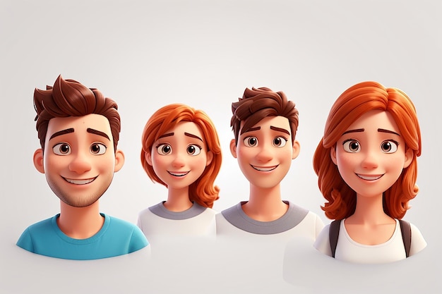 Conjunto de personagens de desenho animado felizes Ilustração vetorial 3D
