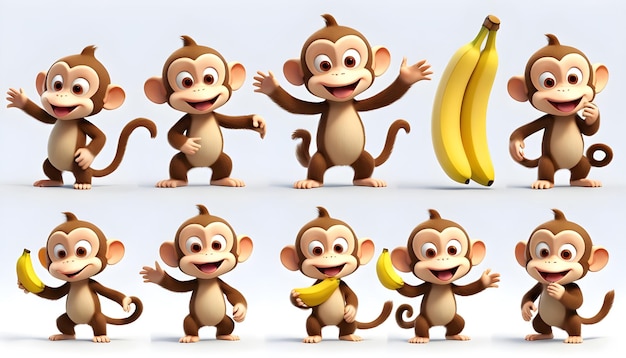 Conjunto de personagens de macaco 3D