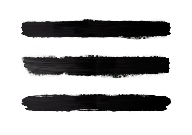 Foto conjunto de pincéis de tinta preta abstratos traços retos de pincel isolados em fundo branco