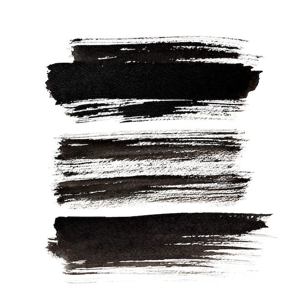 Conjunto de pinceladas pretas expressivas isoladas sobre o fundo branco