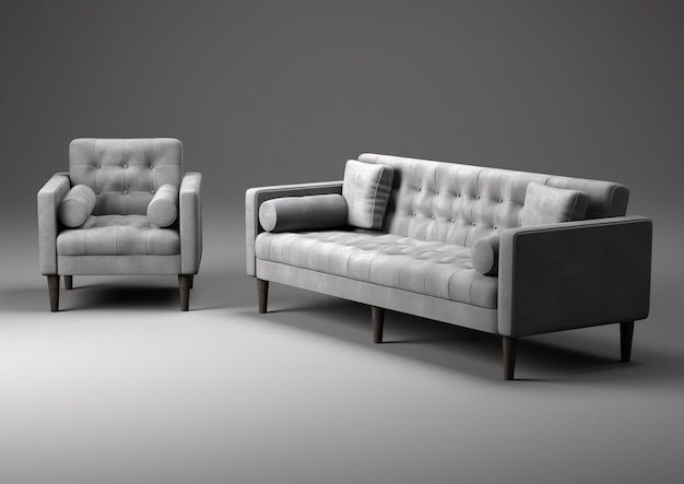 Conjunto de poltrona cinza e sofá