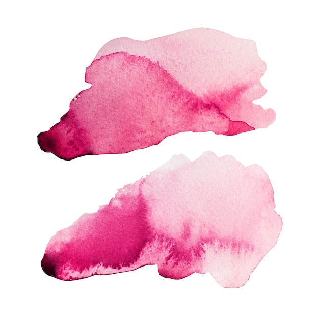 Foto conjunto de pontos abstratos de aquarela rosa desenhados à mão isolados em fundo branco para design